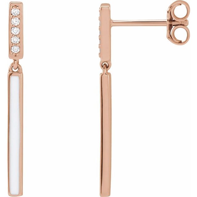 14K .06 CTW Natural Diamond & Enamel Bar Earrings