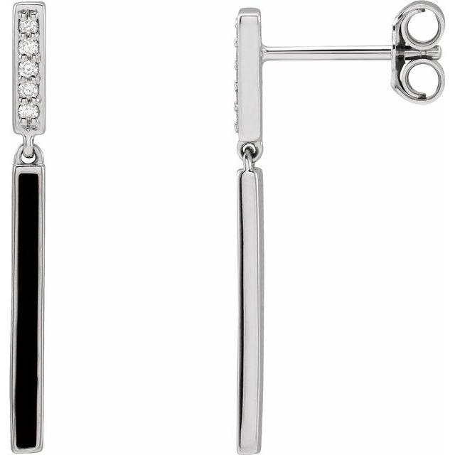 14K .06 CTW Natural Diamond & Black Enamel Bar Earrings