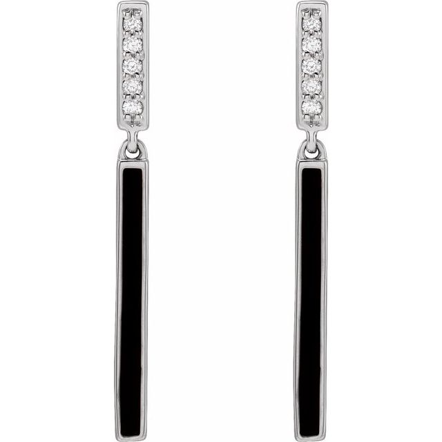 14K .06 CTW Natural Diamond & Black Enamel Bar Earrings