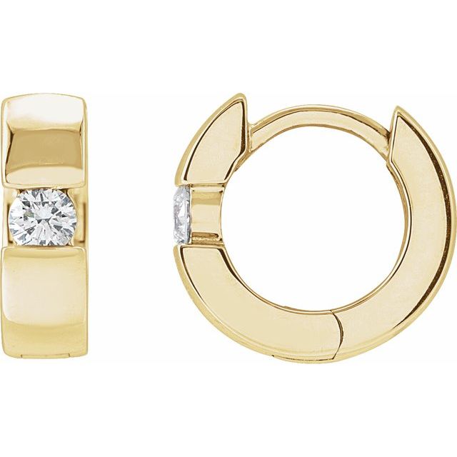 14K 1/8 CTW Natural Diamond Hinged Huggie Hoop Earrings