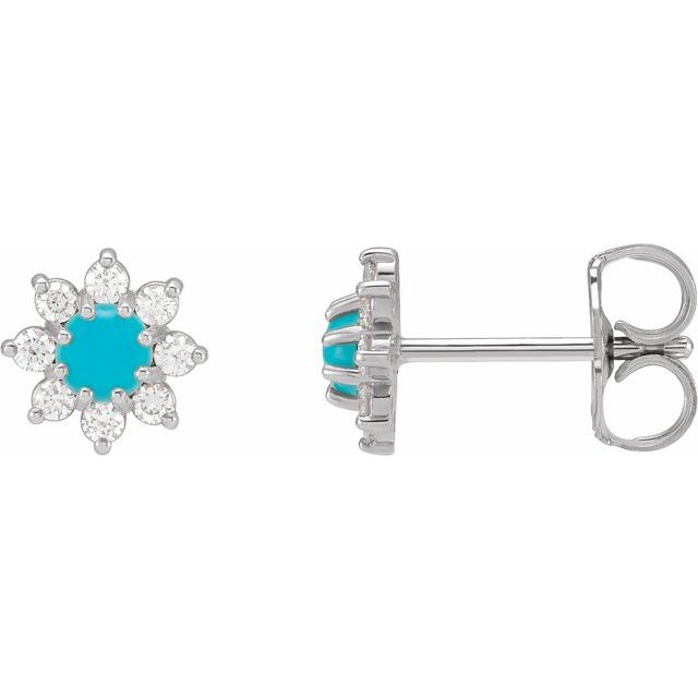 14K Natural Turquoise & 1/8 CTW Natural Diamond Flower Earrings