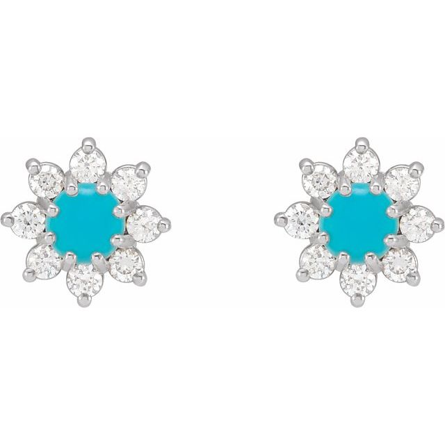 14K Natural Turquoise & 1/8 CTW Natural Diamond Flower Earrings