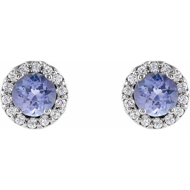 14K Natural Tanzanite & 1/10 CTW Natural Diamond Earrings