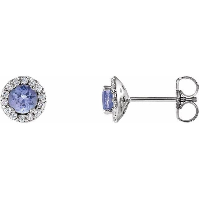 14K Natural Tanzanite & 1/10 CTW Natural Diamond Earrings