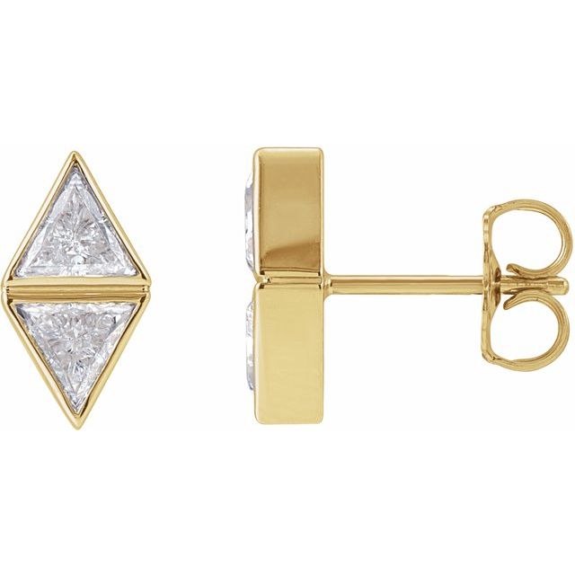14K 5/8 CTW Natural Diamond Two-Stone Bezel-Set Earrings