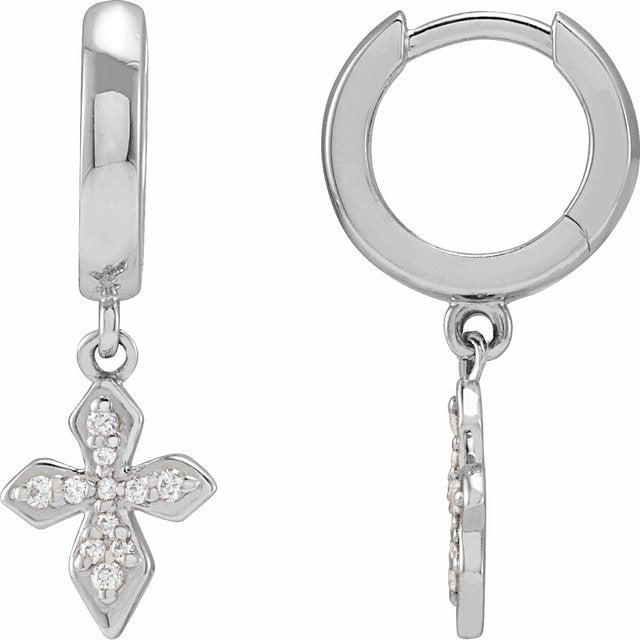 14K 1/10 CTW Natural Diamond Cross Hoop Earrings