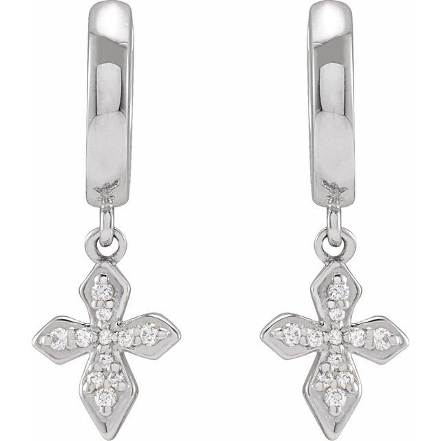 14K 1/10 CTW Natural Diamond Cross Hoop Earrings