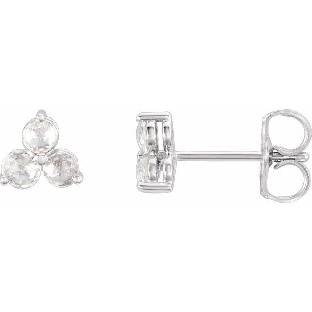 14K 1/3 CTW -Cut Natural Diamond Three-Stone Earrings