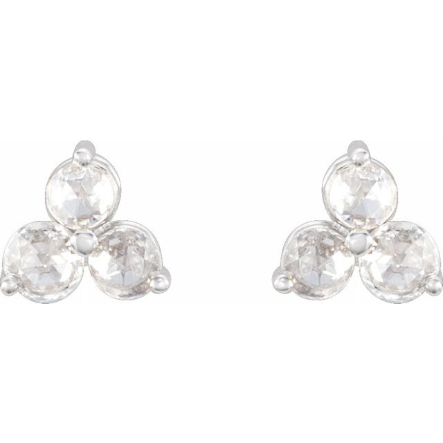 14K 1/3 CTW -Cut Natural Diamond Three-Stone Earrings