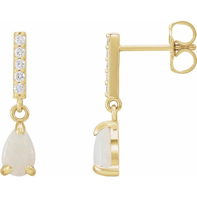 14K Natural Opal & .08 CTW Natural Diamond Earrings