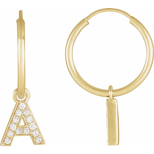 14K .05 CTW Natural Diamond Single Initial A Hoop Earring