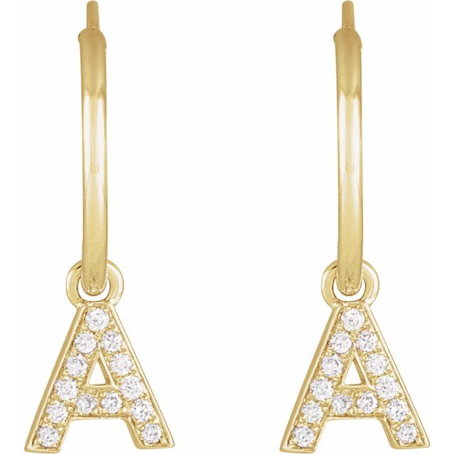 14K .05 CTW Natural Diamond Single Initial A Hoop Earring