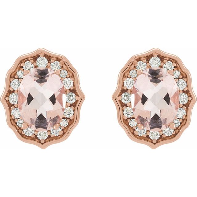 14K Natural Peach Morganite & 1/3 CTW Natural Diamond Earrings