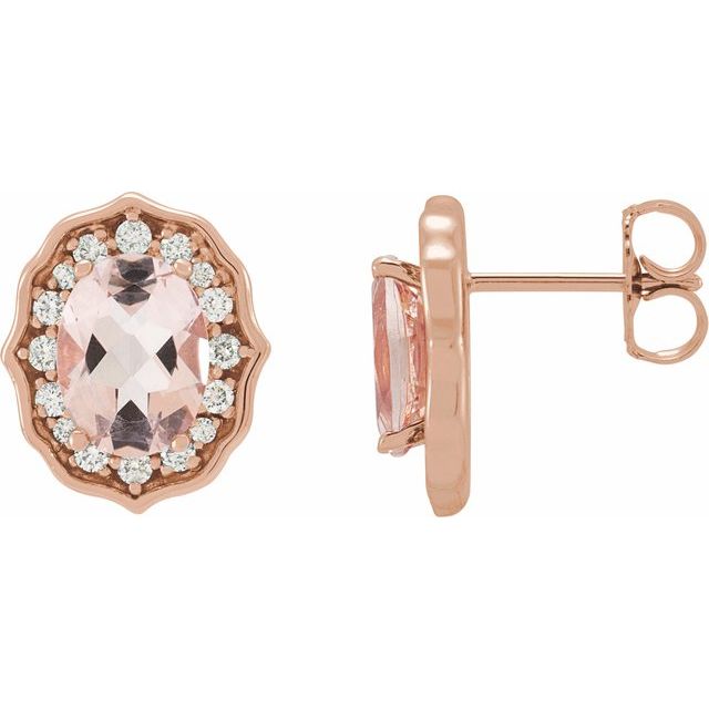 14K Natural Peach Morganite & 1/3 CTW Natural Diamond Earrings