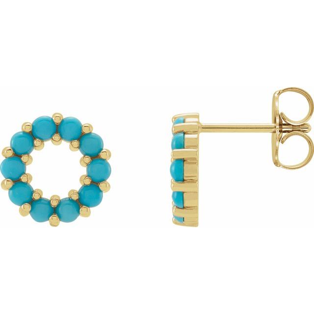 14K Natural Turquoise Cabochon Earrings