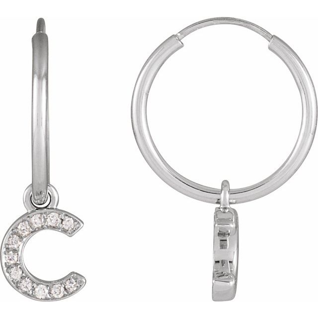 14K .04 CTW Natural Diamond Single Initial C Hoop Earring