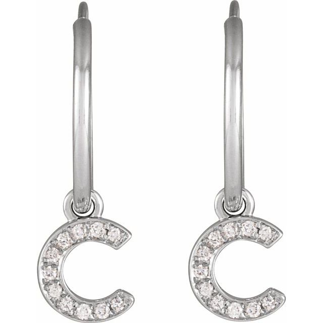 14K .04 CTW Natural Diamond Single Initial C Hoop Earring