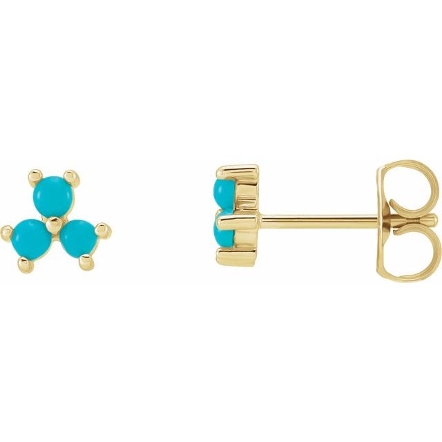 14K Turquoise Three-Stone Cabochon Earrings
