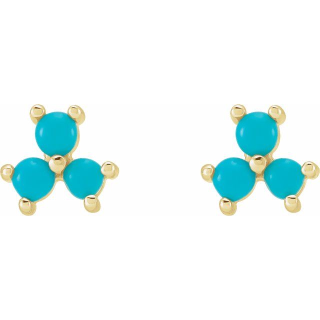 14K Turquoise Three-Stone Cabochon Earrings