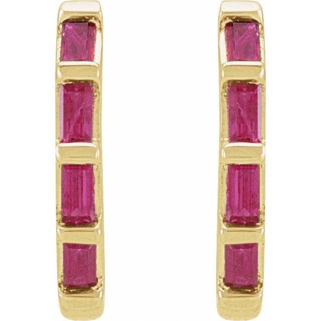 14K Natural Ruby Huggie Earrings