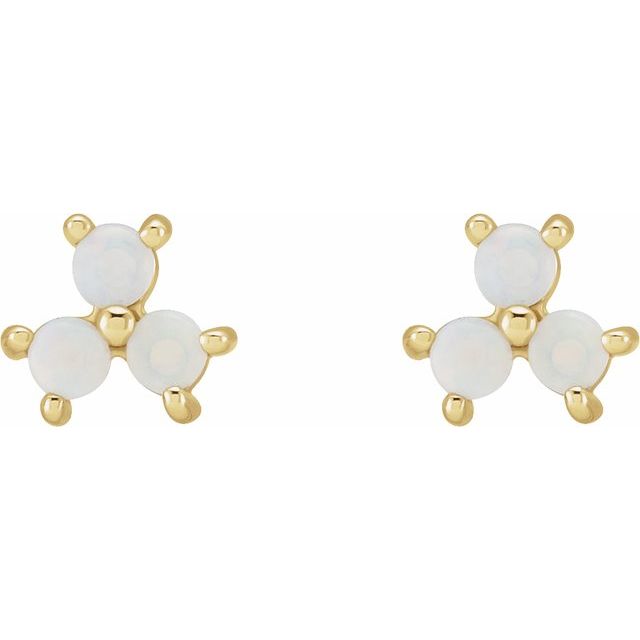 14K Opal Three-Stone Cabochon Earrings