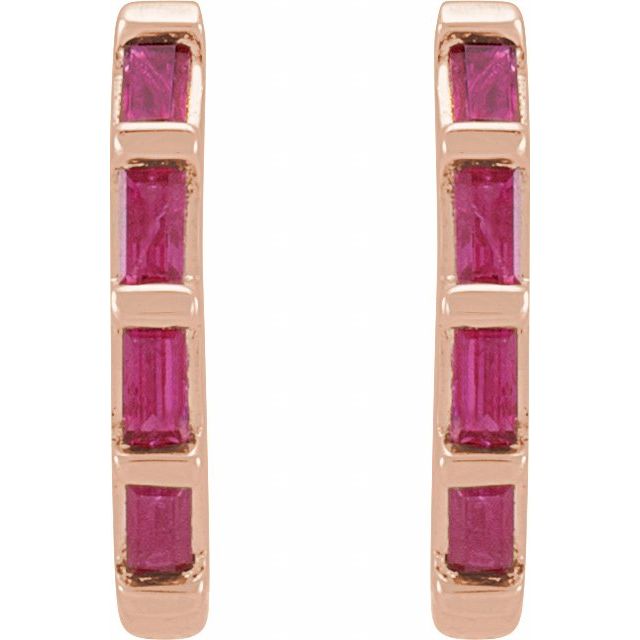 14K Natural Ruby Huggie Earrings