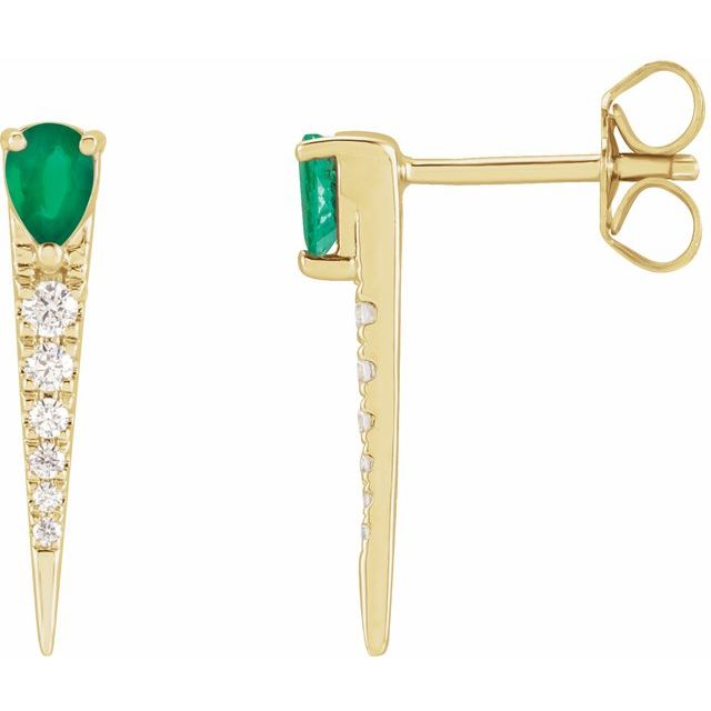 14K Natural Emerald & 1/8 CTW Natural Diamond Spike Earrings