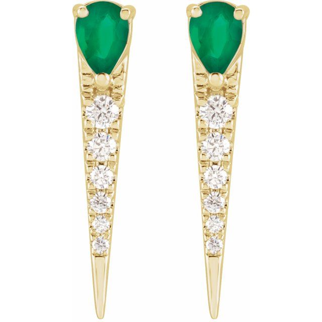 14K Natural Emerald & 1/8 CTW Natural Diamond Spike Earrings