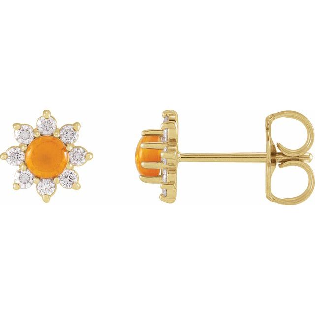 14K Natural Citrine & 1/8 CTW Natural Diamond Flower Earrings