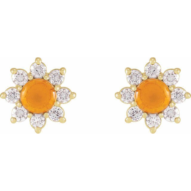 14K Natural Citrine & 1/8 CTW Natural Diamond Flower Earrings