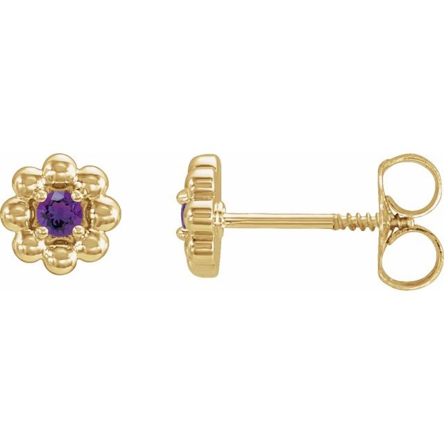 14K Natural Amethyst Petite Flower Beaded Earrings