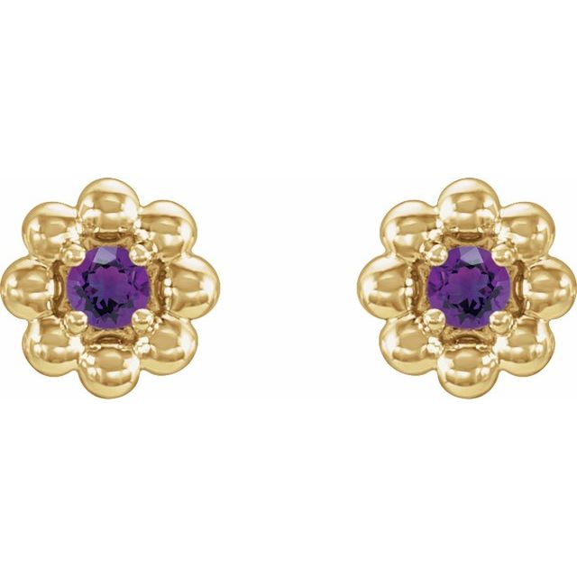 14K Natural Amethyst Petite Flower Beaded Earrings