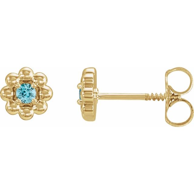 14K Natural Blue Zircon Petite Flower Beaded Earrings