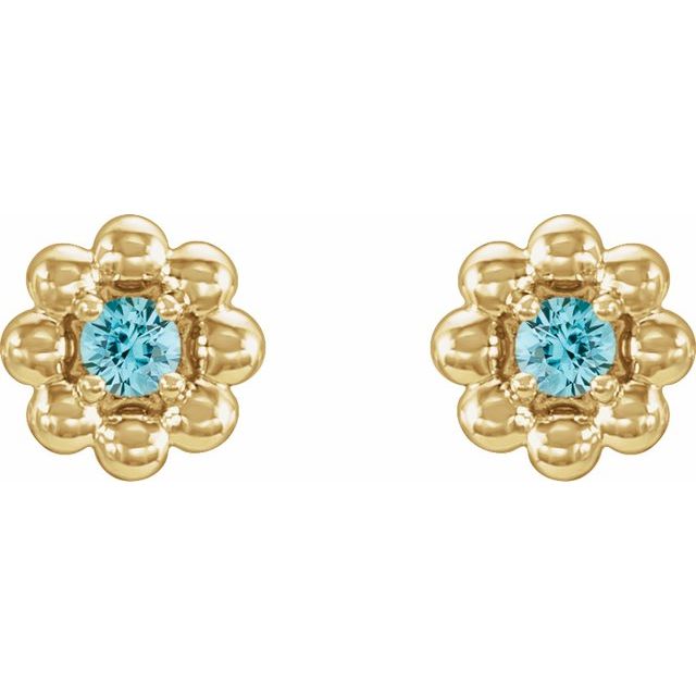 14K Natural Blue Zircon Petite Flower Beaded Earrings