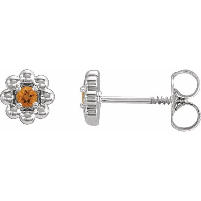14K Natural Citrine Petite Flower Beaded Earrings