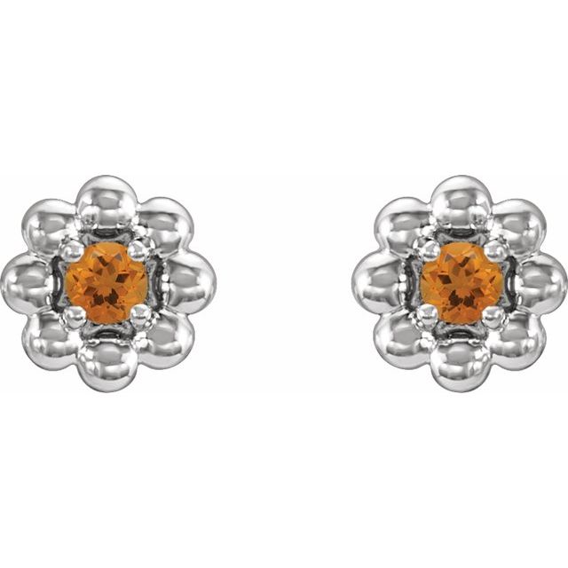 14K Natural Citrine Petite Flower Beaded Earrings