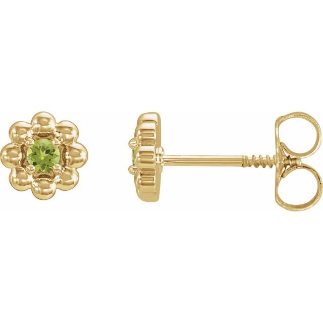 14K Natural Peridot Petite Flower Beaded Earrings
