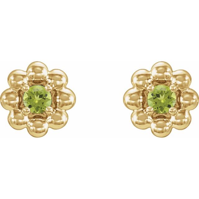 14K Natural Peridot Petite Flower Beaded Earrings