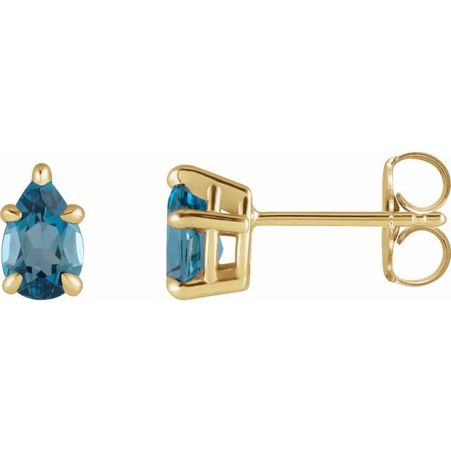 14K Natural London Blue Topaz 5-Prong Claw Stud Earrings