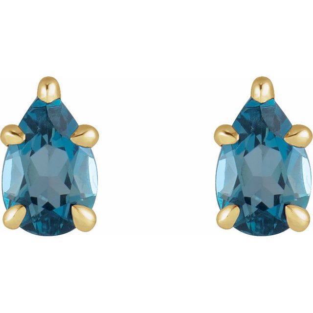 14K Natural London Blue Topaz 5-Prong Claw Stud Earrings