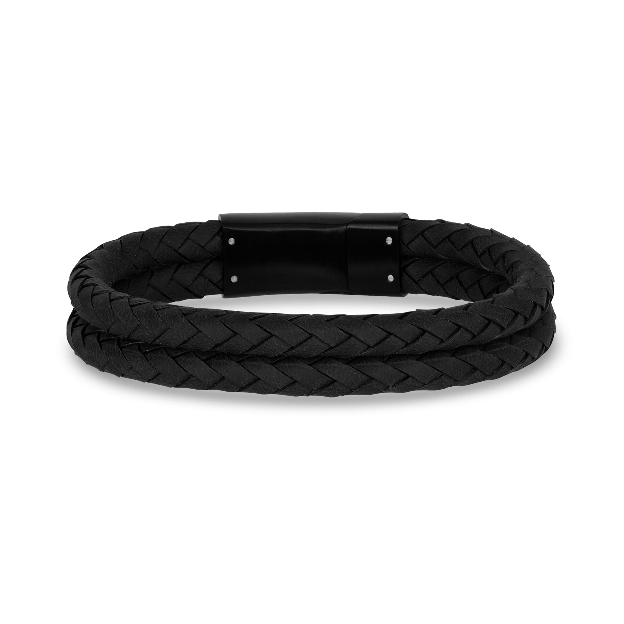 Double Row Leather Bracelet (12Mm) - Black