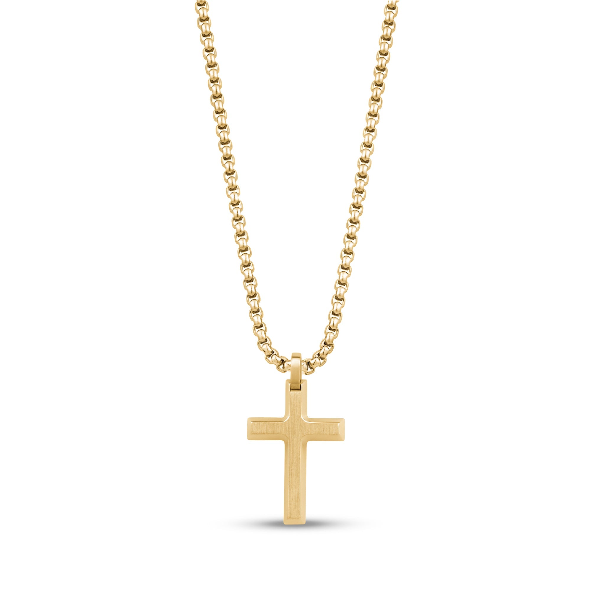 Minimal Beveled Edge Cross Pendant - Gold