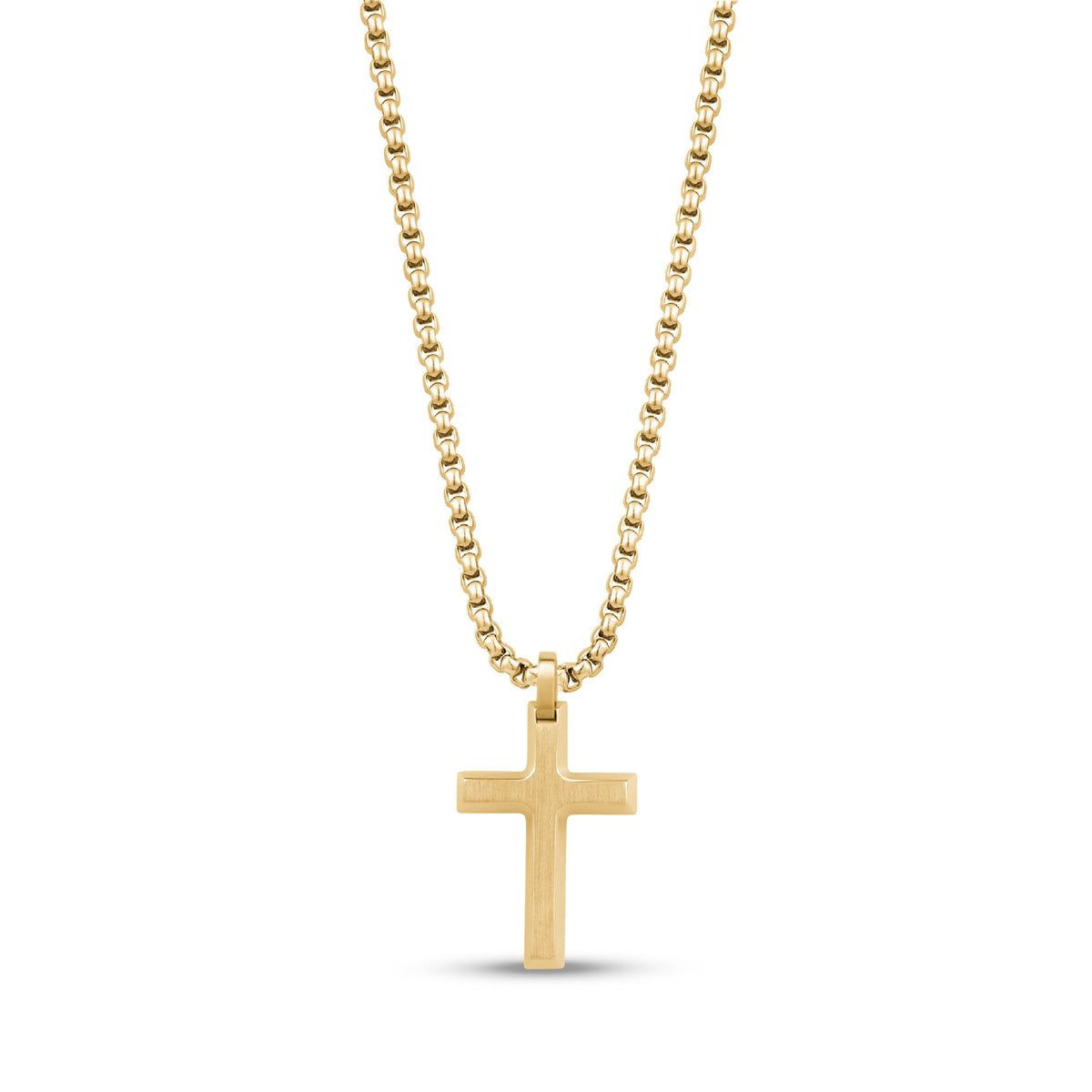 Minimal Beveled Edge Cross Pendant - Gold