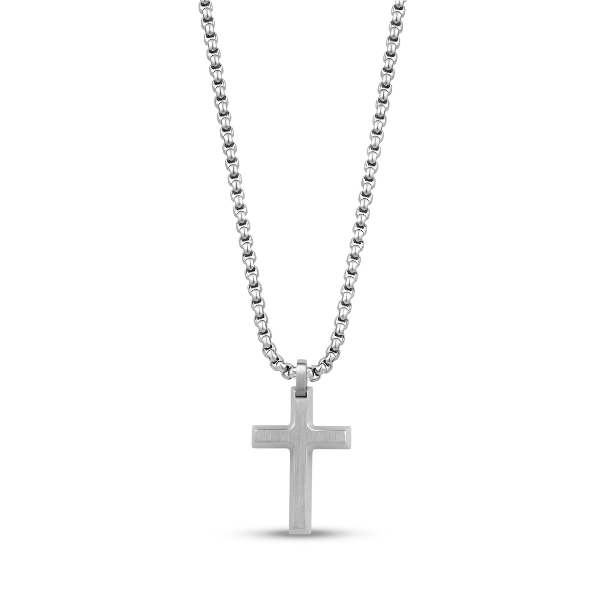 Minimal Beveled Edge Cross Pendant - Silver