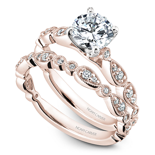 Noam Carver Engagement Ring B204-01 in 14K Rose Shank with White Head