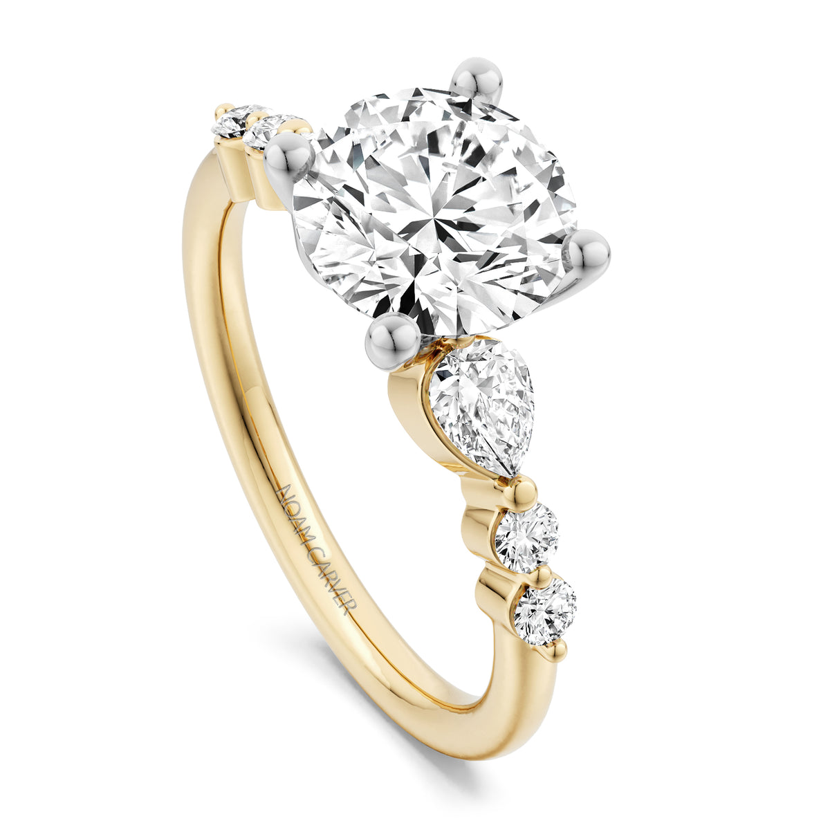 Noam Carver Engagement Ring B407-01 in 14K Yellow Shank with White Head