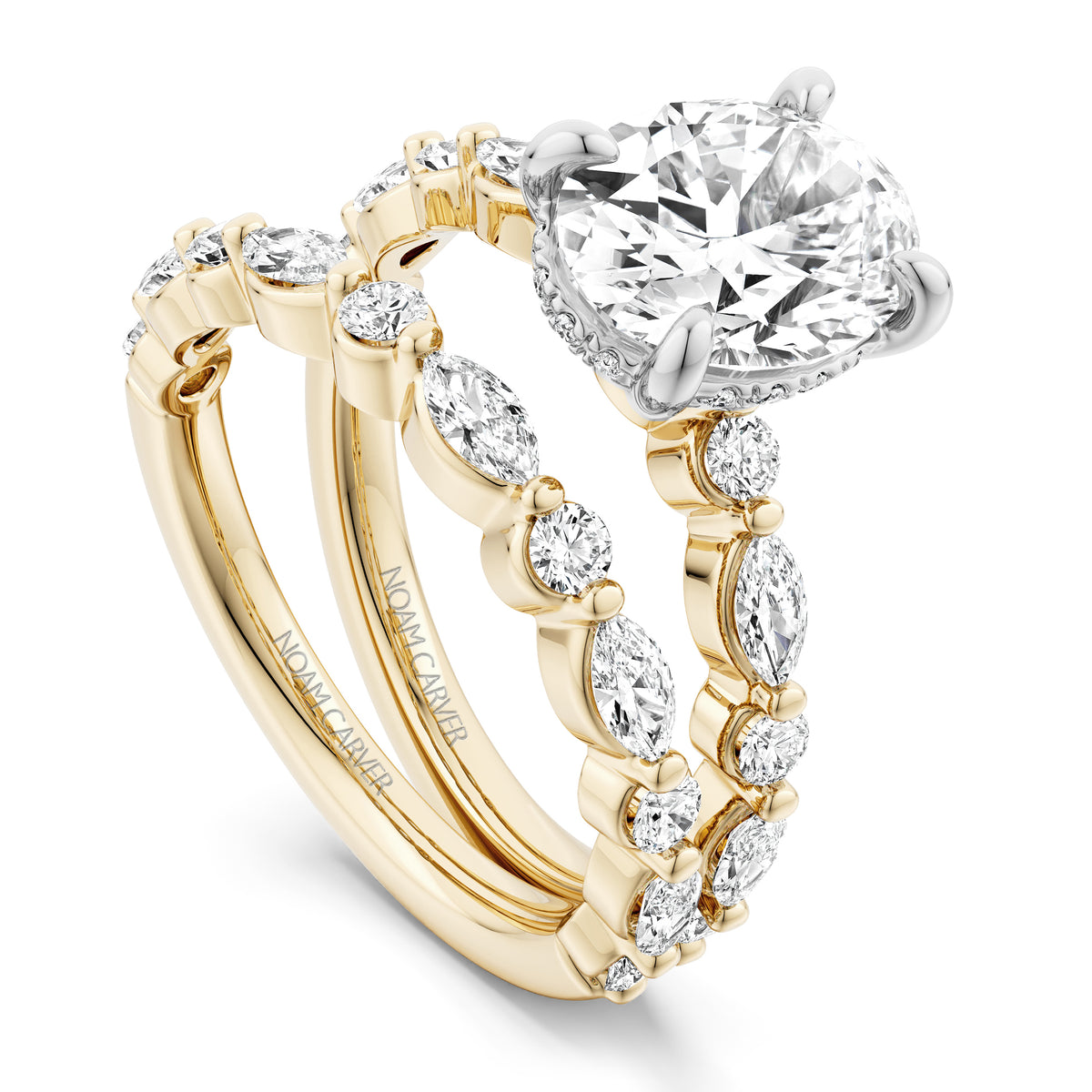 Noam Carver Engagement Ring B477-01 in 14K Yellow Shank with White Head