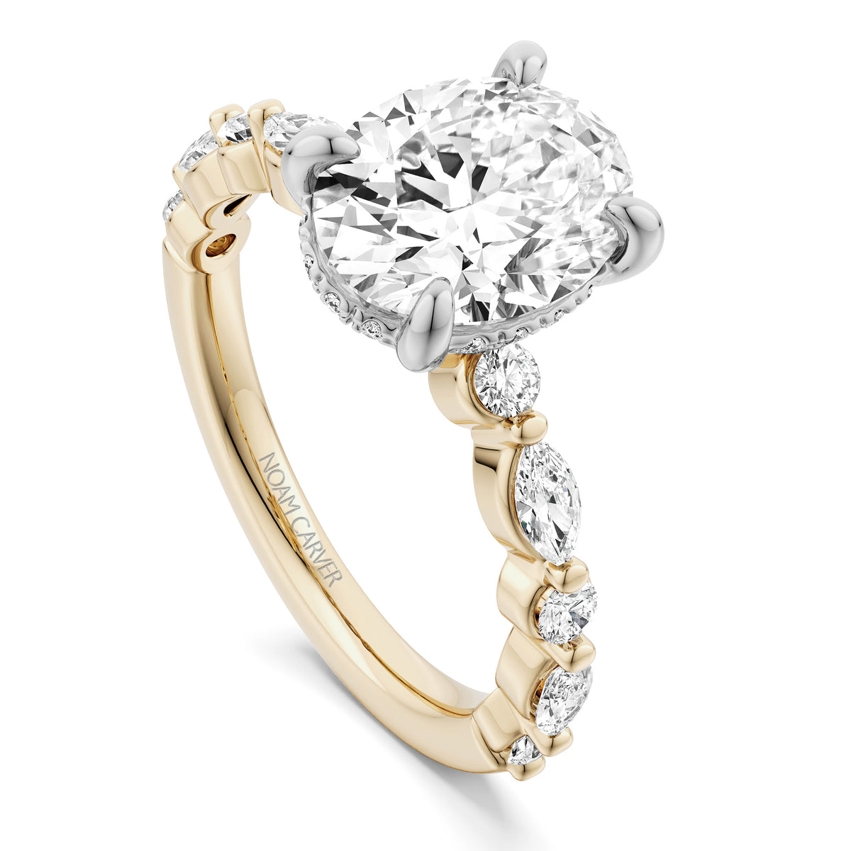 Noam Carver Engagement Ring B477-01 in 14K Yellow Shank with White Head