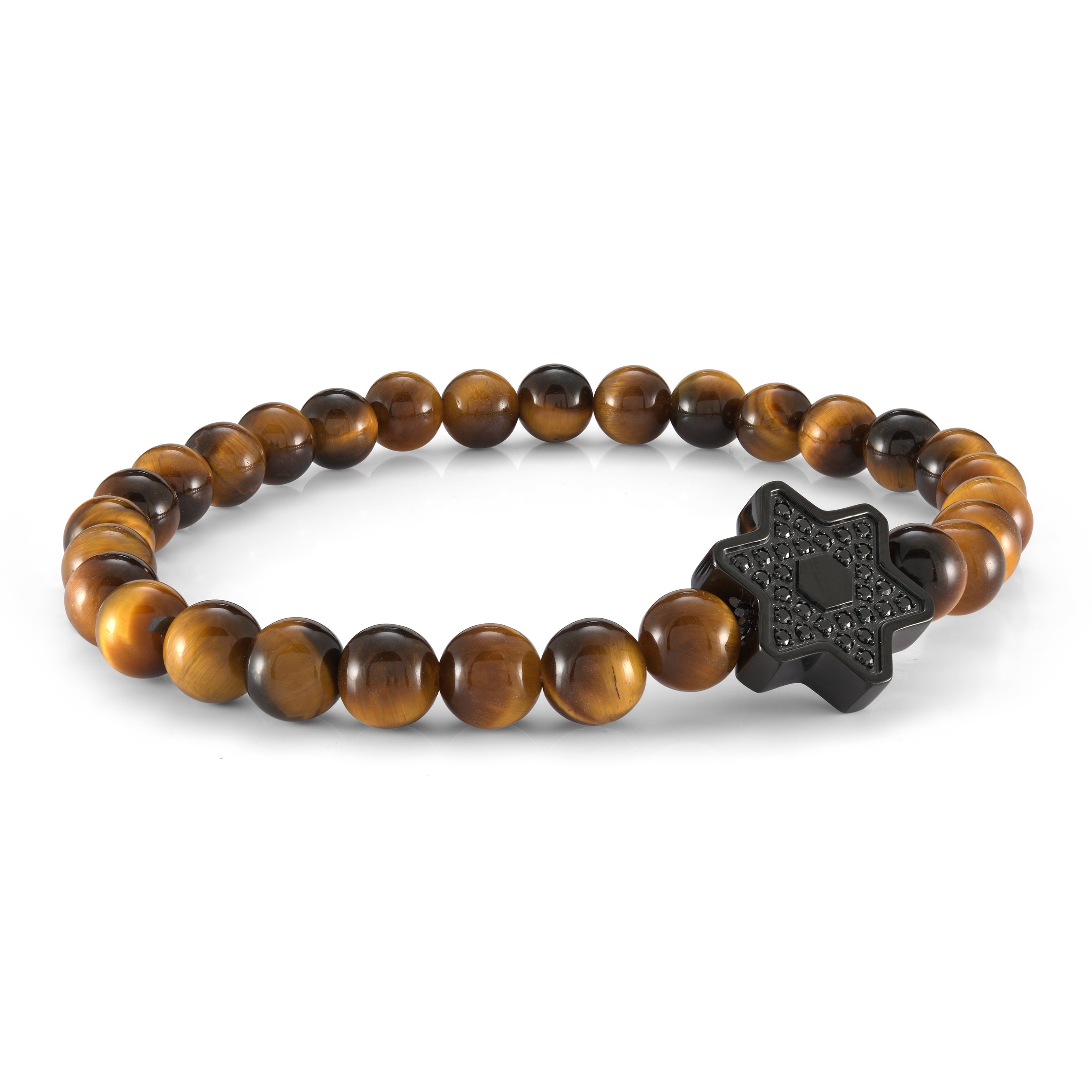 Star Of David Black Cz 6mm Beaded Bracelet