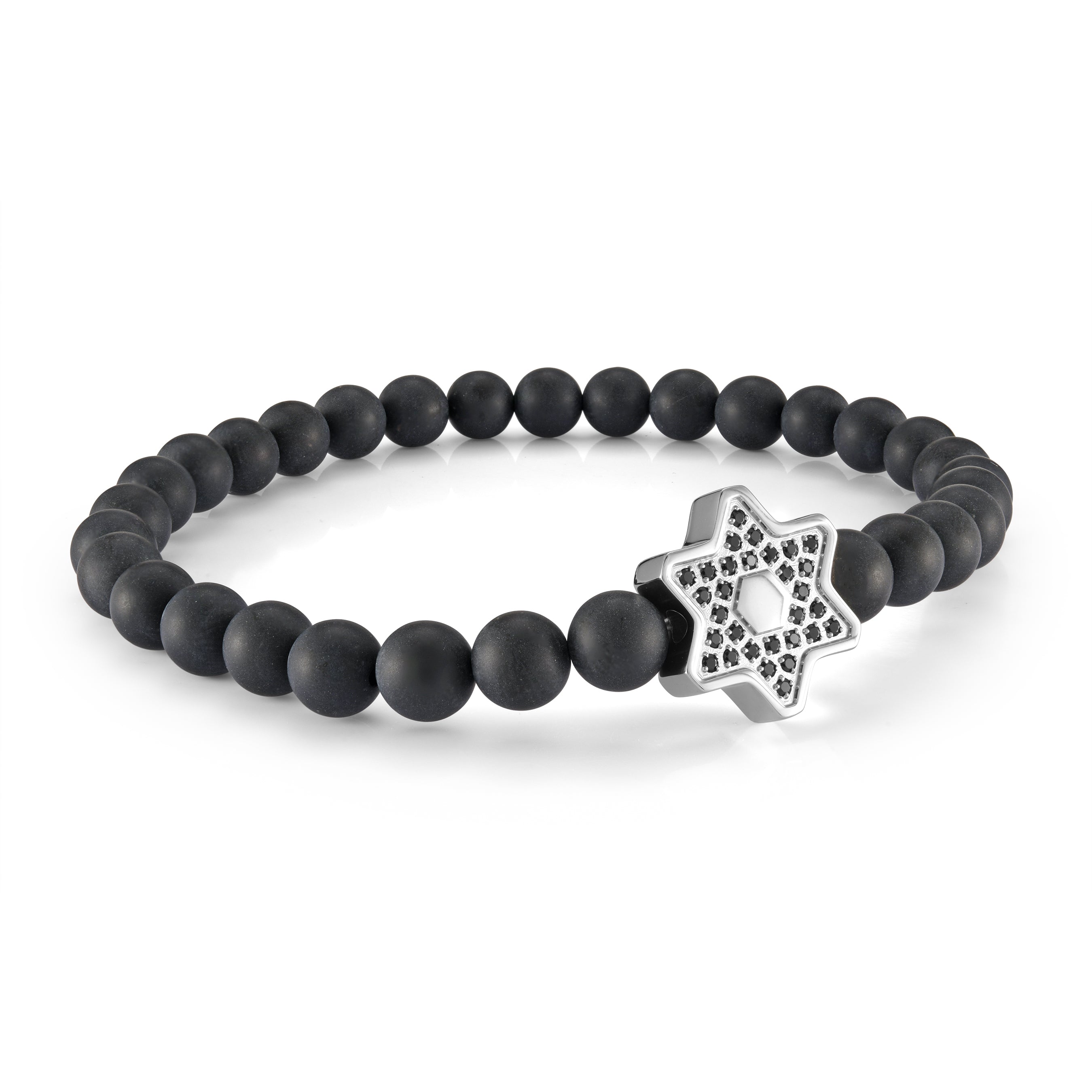 Star Of David Black Cz 6mm Beaded Bracelet